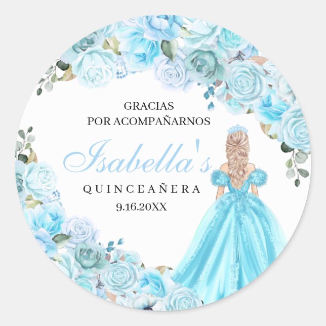 Adesivo Redondo Autocolantes de Quinceanera Azul (Frente)