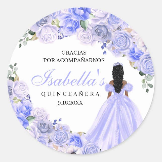 Adesivo Redondo Autocolantes de Quinceanera Azul Periwinkle (Frente)