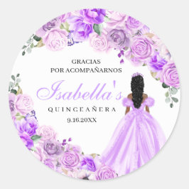 Adesivo Redondo Autocolantes de Quinceanera, Floral, Roxo
