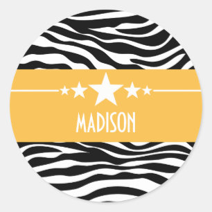 Adesivo Redondo Autocolantes de zebra com Estrela Amarela