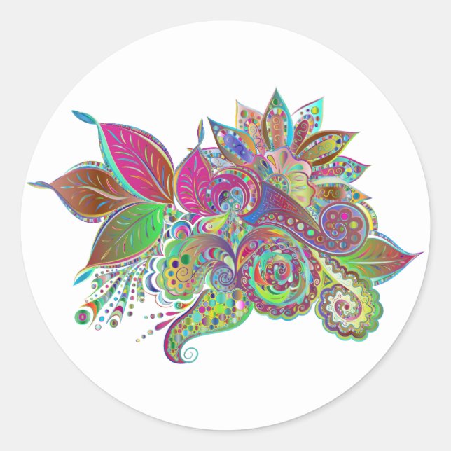 Adesivo Redondo autocolantes do buquê arco-íris (Frente)