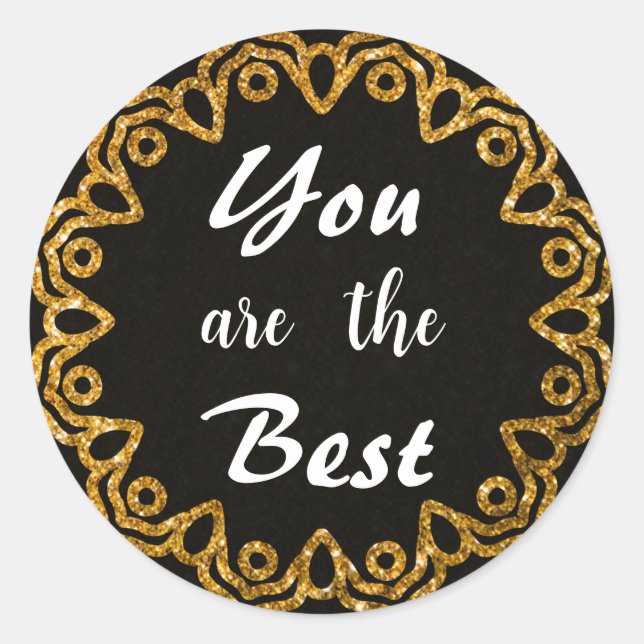 Adesivo Redondo Autocolantes Dourados de Apreciação de Mandala (Frente)