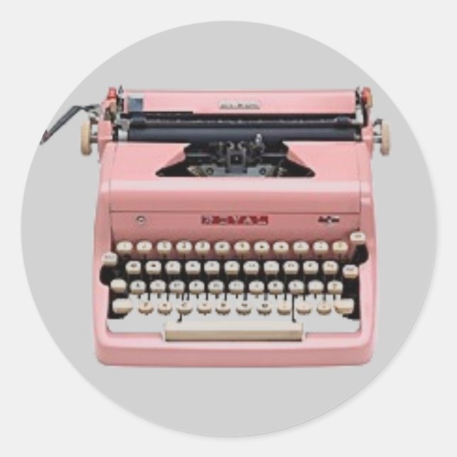 Adesivo Redondo Autocolantes - Máquina de escrever cor-de-rosa com (Frente)