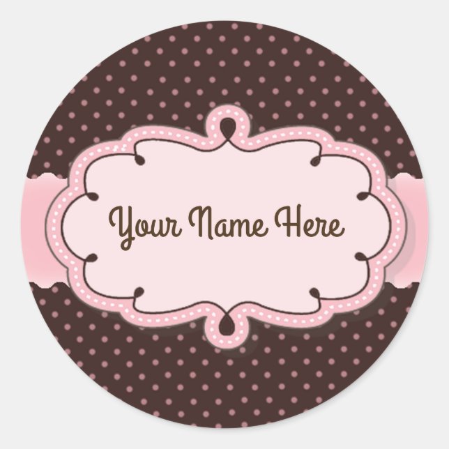 Adesivo Redondo Autocolantes/Monograma Personalizado com Bolinhas (Frente)