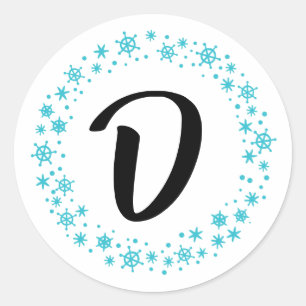 Adesivo Redondo Autocolantes monogramas em flocos de neve e selos 