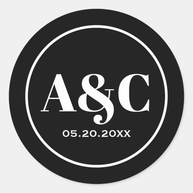 Adesivo Redondo Autocolantes Monogramas minimalistas modernos (Frente)