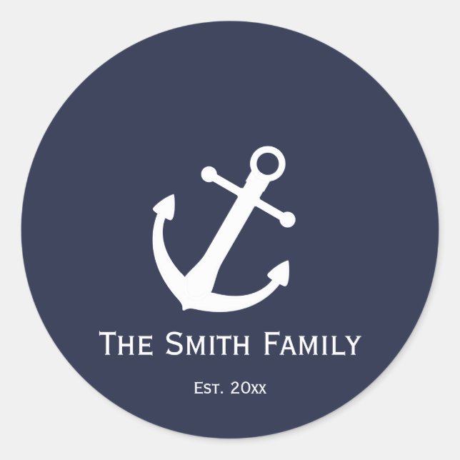 Adesivo Redondo Autocolantes náuticos, azuis e brancos, personaliz (Frente)