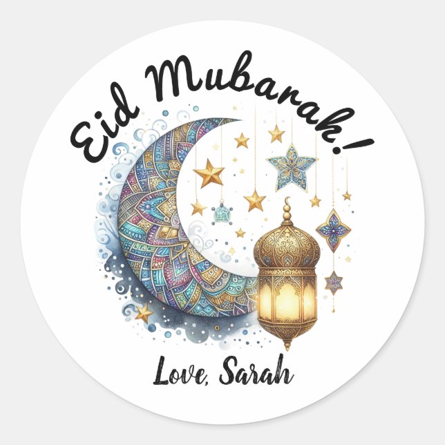 Adesivo Redondo Autocolantes personalizados Eid Mubarak (Frente)