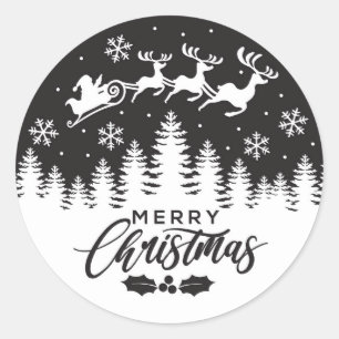Adesivo Redondo autocolantes preto e branco de Feliz Natal