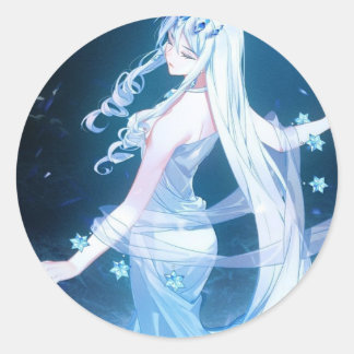 Adesivo Redondo Autocollant belle fille robe bleu