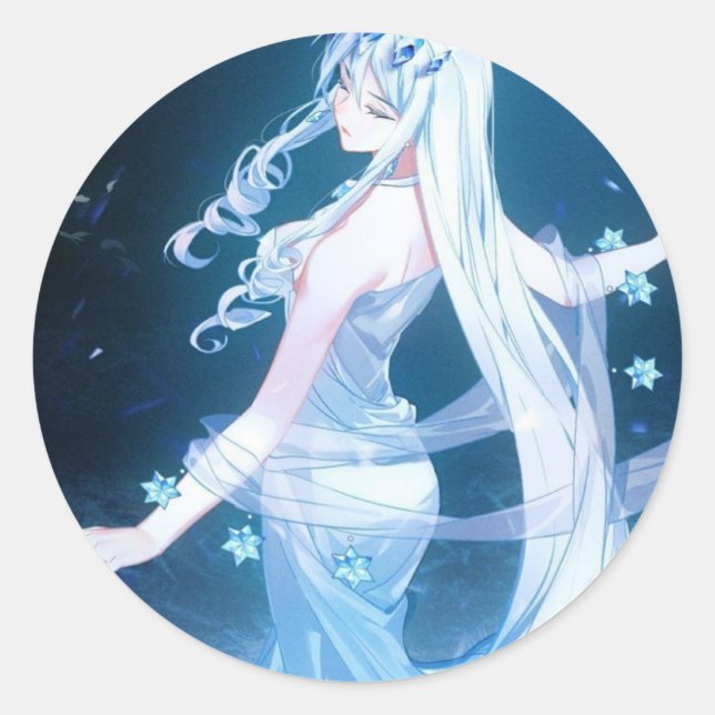 Adesivo Redondo Autocollant belle fille robe bleu (Frente)