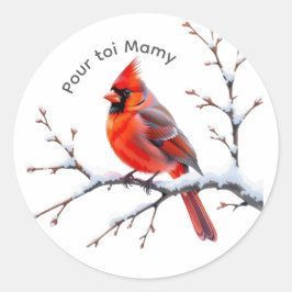 Adesivo Redondo Autocollant Cardinal rouge sur branche enn