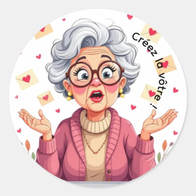Adesivo Redondo Autocollant femme âgée heureuse recevant des lettr (Frente)