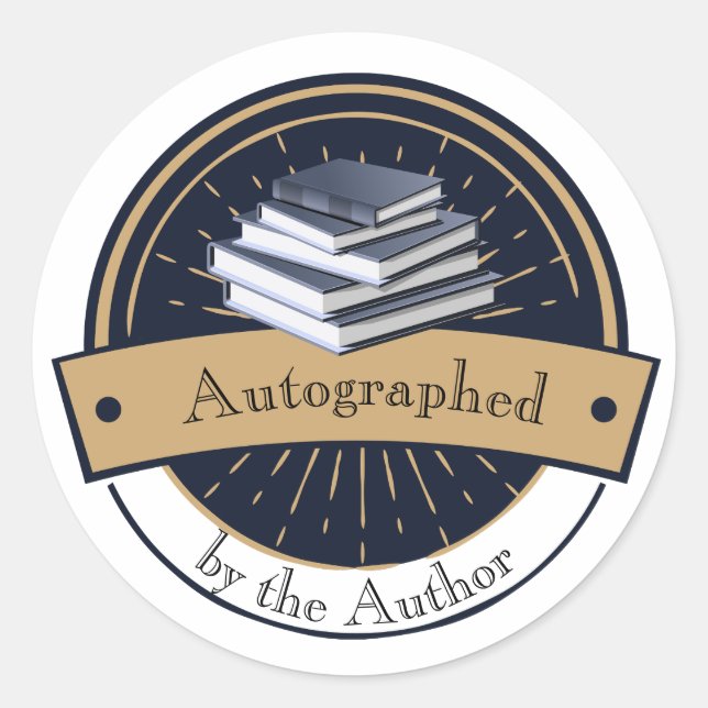 Adesivo Redondo Autografado pelo autor, pilha de livros (Frente)