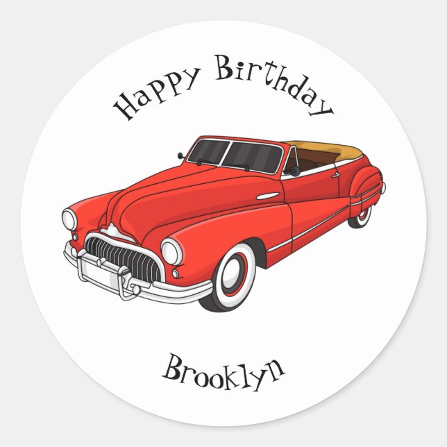 Adesivo Redondo Automóvel clássico vermelho 1948 (Frente)