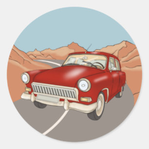 Adesivo Redondo Automóvel vermelho na estrada