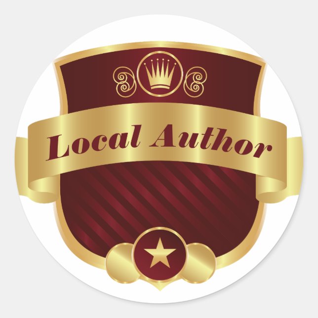 Adesivo Redondo Autor local, Elegante Red Dourado, (Frente)