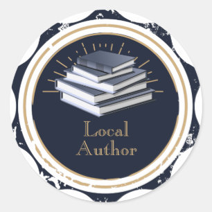 Adesivo Redondo Autor local, pilha de livros,