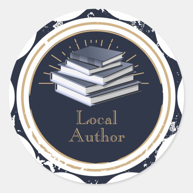 Adesivo Redondo Autor local, pilha de livros, (Frente)