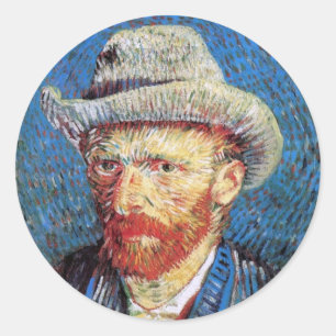 Adesivo Redondo Autorretrato com Chapéu de Feltro Cinza de Vincent