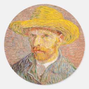 Adesivo Redondo Autorretrato de Vincent Van Gogh com Chapéu de Pal