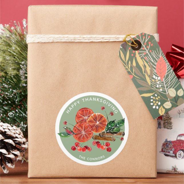 Adesivo Redondo Autoumn Orange Slices Cinnamon Sticks Personalizad (Feriado)