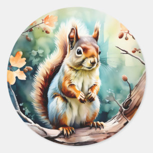 Adesivo Redondo Autoumn Squirrel Watercolor