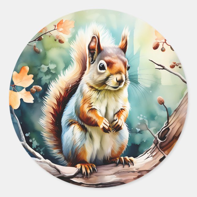Adesivo Redondo Autoumn Squirrel Watercolor (Frente)