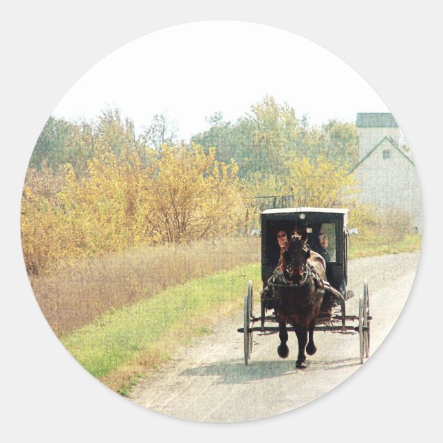 Adesivo Redondo Autumn Amish Horse and Buggy (Frente)