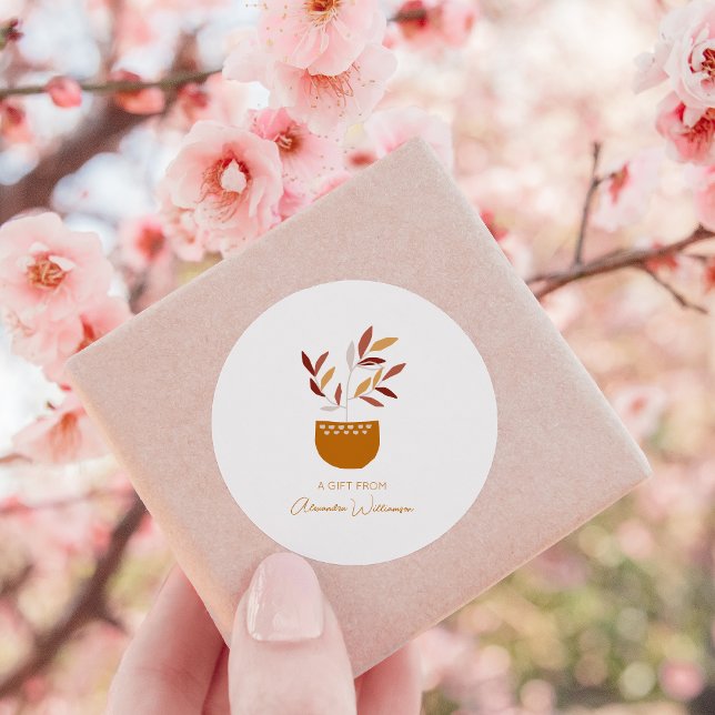 Adesivo Redondo Autumn Botanic Plant Personalised Name Gift From (Criador carregado)