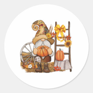 Adesivo Redondo Autumn Country Pumpkin Harvest Gnome