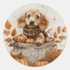 Adesivo Redondo Autumn Dachshund Dogs Pumpkin