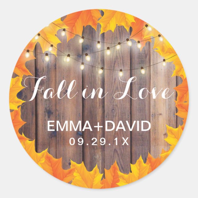 Adesivo Redondo Autumn Deixa As Luzes De Cordas Caem No Casamento  (Frente)