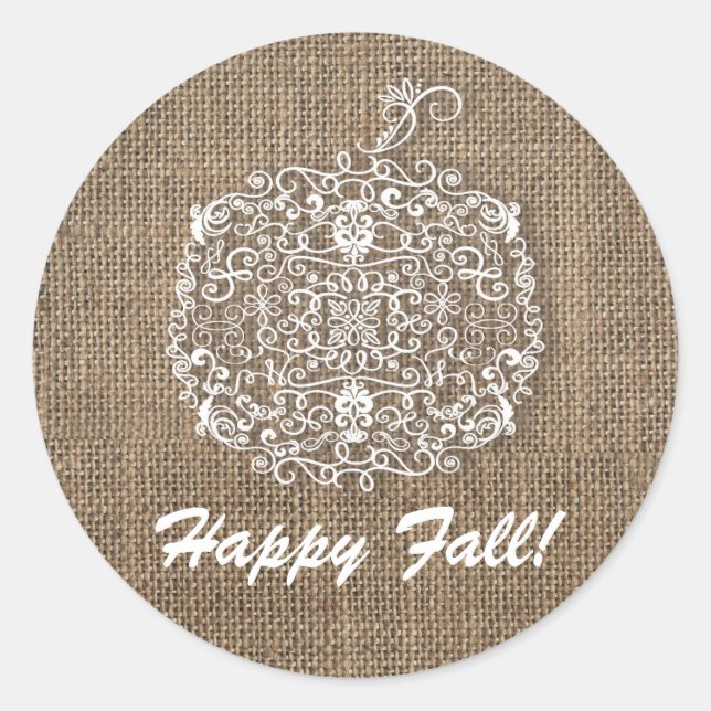 Adesivo Redondo Autumn Fall Filigree Pumpkin & Burlap Favor (Frente)