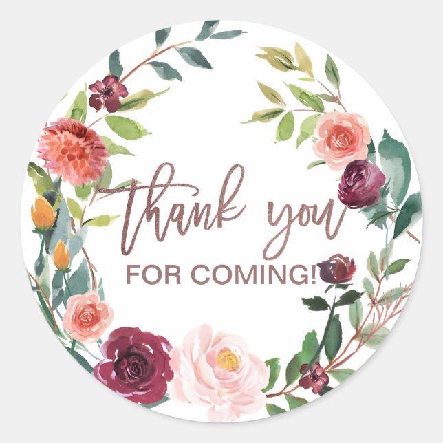 Adesivo Redondo Autumn Floral Rosa Dourado Light Obrigado Por Favo (Frente)