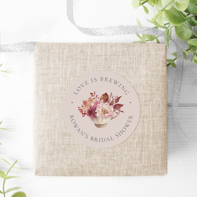 Adesivo Redondo Autumn Floral Teacup Fall Chá de panela Tea Favor (Criador carregado)