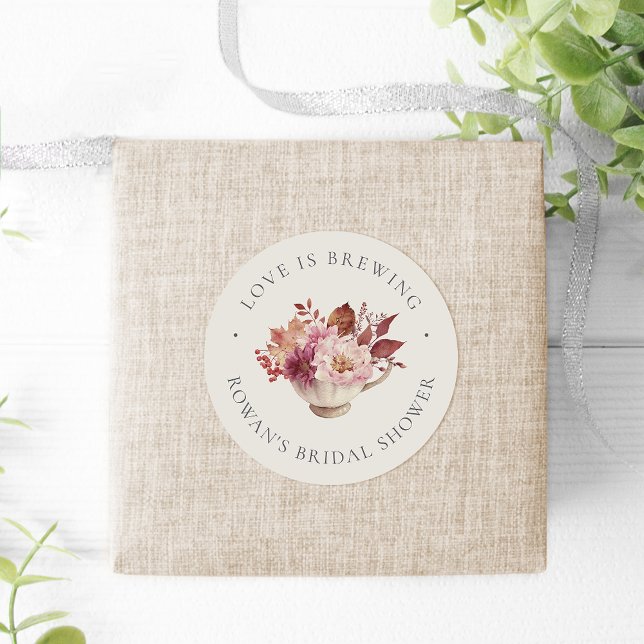 Adesivo Redondo Autumn Floral Teacup Fall Chá de panela Tea Favor (Criador carregado)