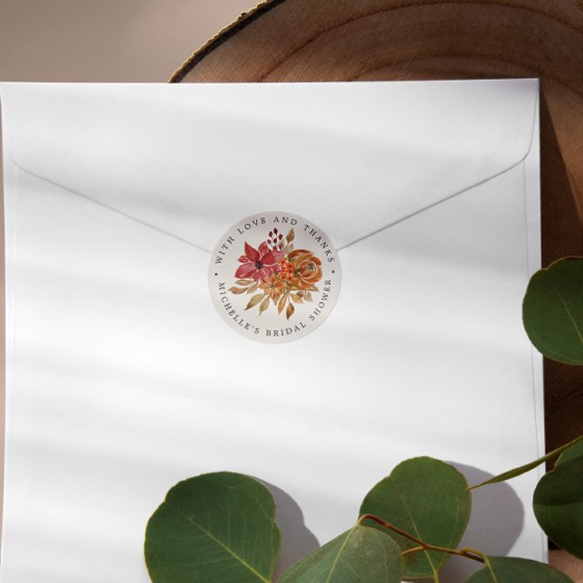 Adesivo Redondo Autumn Flowers Rustic Chá de panela OBRIGADO Cla (Criador carregado)