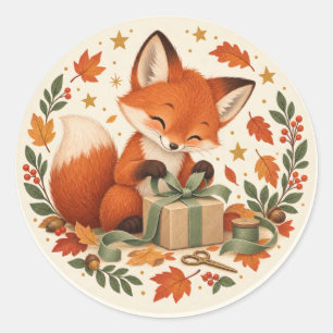 Adesivo Redondo Autumn Fox Embrulho Presente Sticker Redondo Cláss