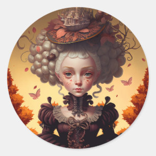 Adesivo Redondo Autumn Girl E Seu Chapéu Rico