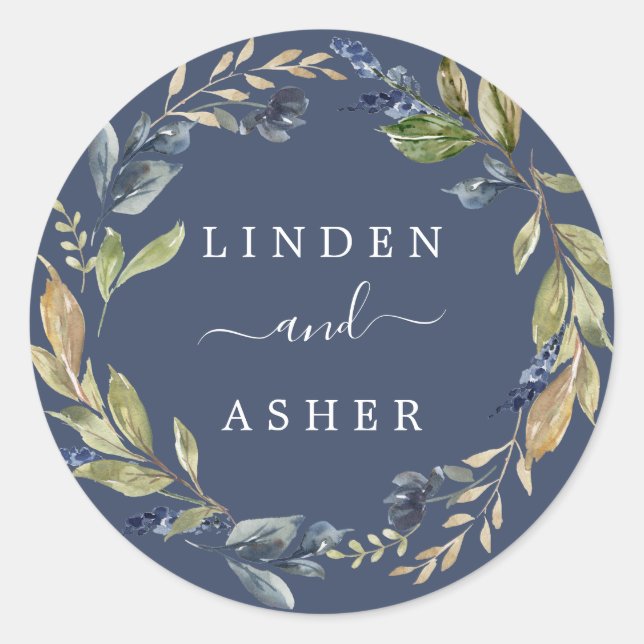 Adesivo Redondo Autumn Greenery | Focos de Envelope de Casamento M (Frente)