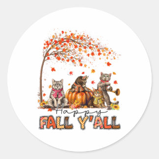 Adesivo Redondo Autumn Happy Fall Cats Autumn Pumpkins