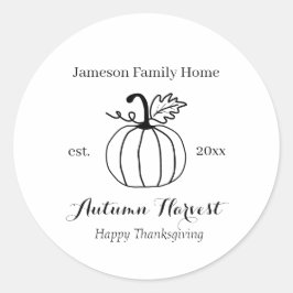 Adesivo Redondo Autumn Harvest Pumpkin Family Home