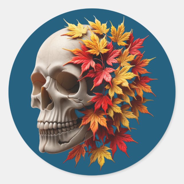 Adesivo Redondo Autumn Leaves Skull (Frente)