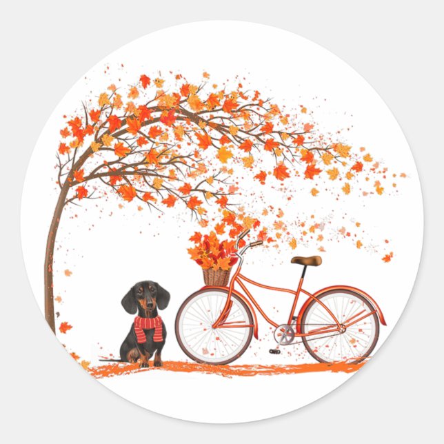 Adesivo Redondo Autumn Maple Dachshund Leaf Queda Cute Wien (Frente)