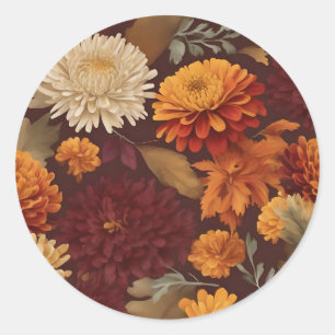 Adesivo Redondo Autumn Marigolds Chrysanthemums e Asters Pattern