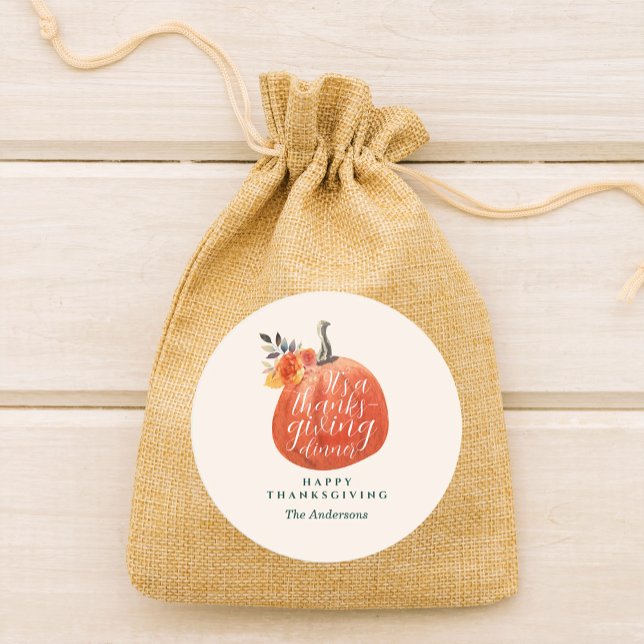 Adesivo Redondo Autumn Orange Floral Pumpkin Thanksgiving Dinner (Criador carregado)
