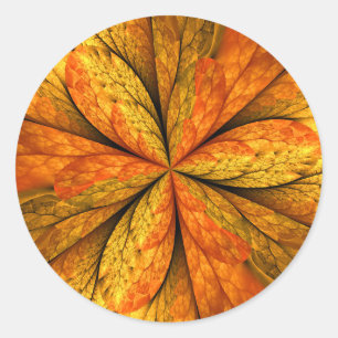 Adesivo Redondo Autumn Plant, Modern Abstrato Fractal Art Leaf