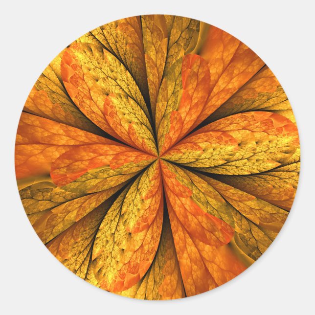 Adesivo Redondo Autumn Plant, Modern Abstrato Fractal Art Leaf (Frente)
