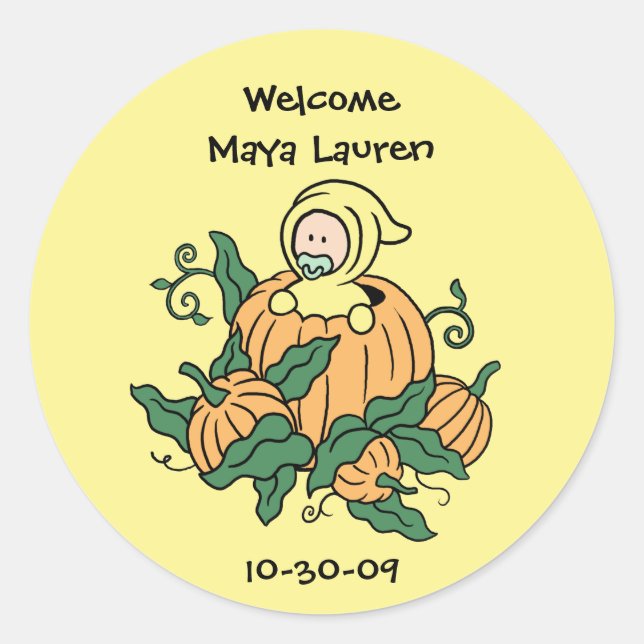 Adesivo Redondo Autumn Pumpkin Baby Sticker - Chá de fraldas (Frente)